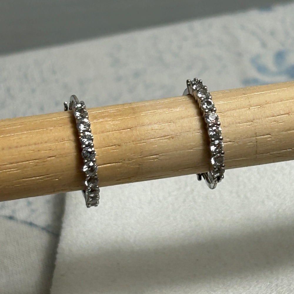 925 Silver Clear Crystal Hoop Earrings Stamped SUN 925